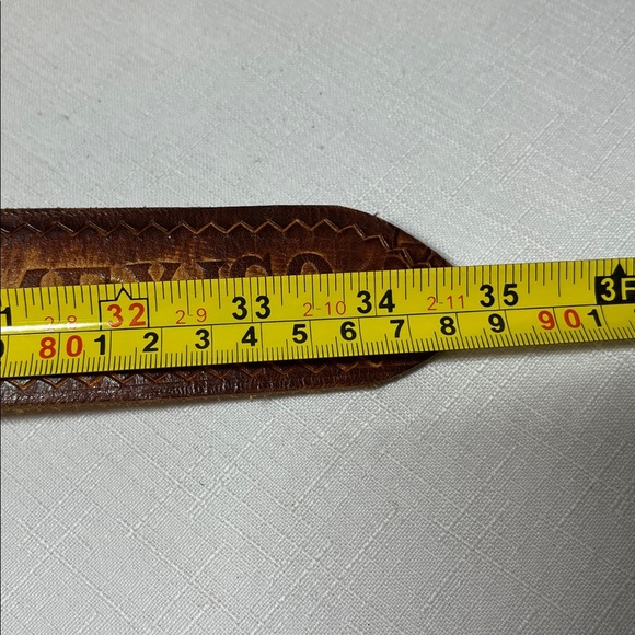 Leather Tooled belt, Abalone inlayed buckle, Mexico - Picture 7 of 11